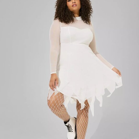 ❤️NWT TORRID ANGEL HALLOWEEN COSTUME MESH COSPLAY HANKY HEM DRESS - PLUS SIZE - Picture 1 of 15